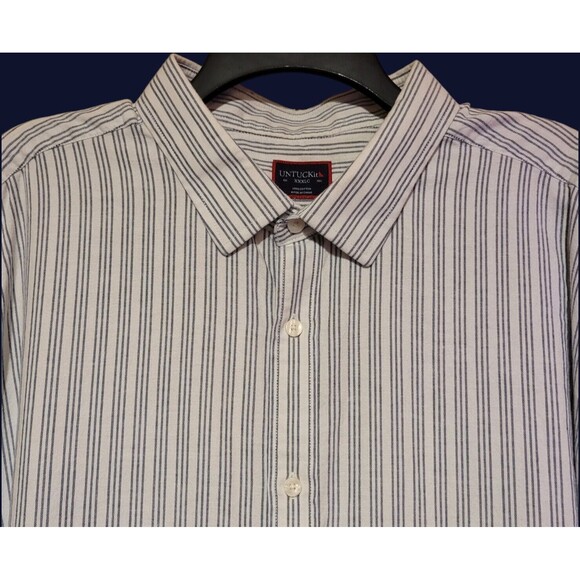 UnTuckIt Shirt Mens Button Short Slv Stripe Blue Gray XXXLC Rutherford Style - Picture 2 of 6